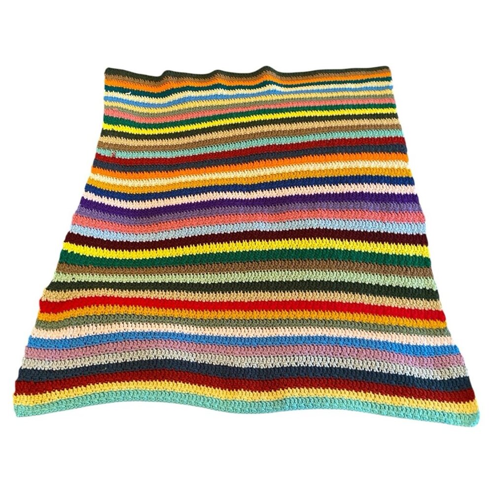 Handmade Crochet Blanket Knit Throw 38x49 Red Green Blue Granny Grandma Vintage - Picture 2 of 6